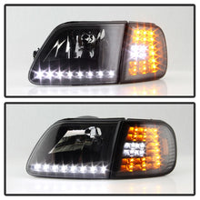 Load image into Gallery viewer, xTune Ford F150 97-03 Crystal Headlights w/ Clear LED Corners Black HD-ON-FF15097-LED-SET-BK